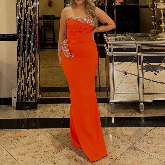 strapless open back dress Primavera Couture 14004 Size 22 Gold Long Fitted One Shoulder Sequin P –  Glass Slipper Formals main image 1
